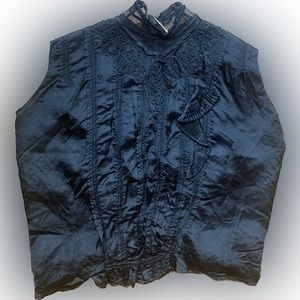 Vintage Sleeveless Blouse, Ruffle + Stitching Detail, NEEDS WORK! | Black | Sz M